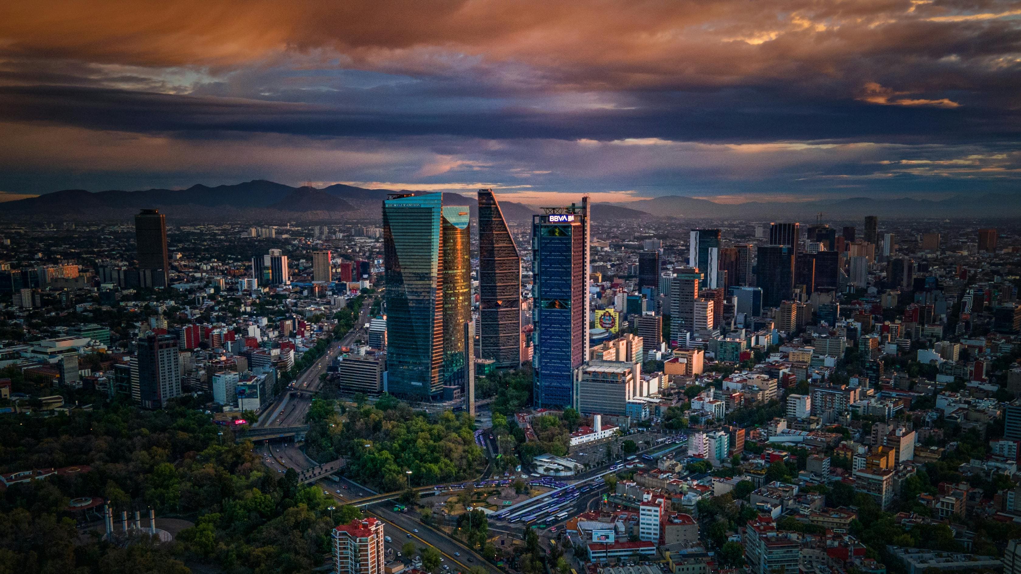 Mexico City skyline at sunset
